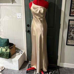 Birdy Grey gold Satin bridesmaid dress one shoulder